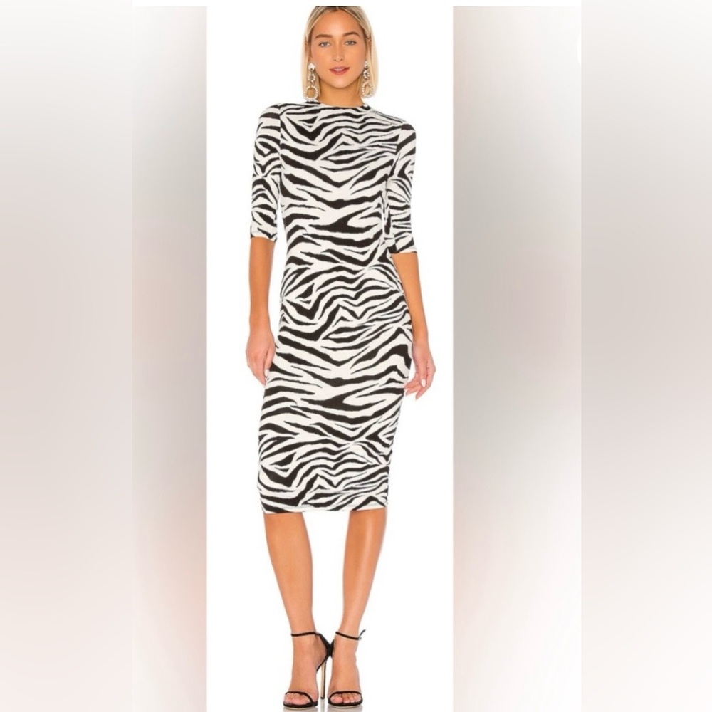 Alice + Olivia  Delora Zebra Pattern Midi Dress in Black and White